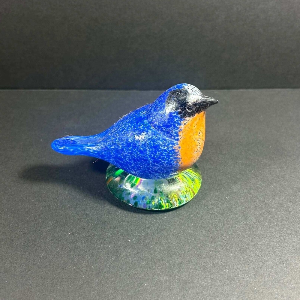 Stiegel Glassworks Bird Figurine Blue Orange Art Glass Manheim PA USA OS